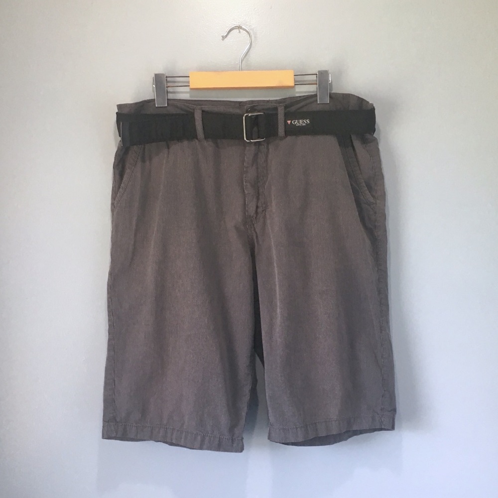 Guess Grey Striped Shorts & Black Belt 36 Waist